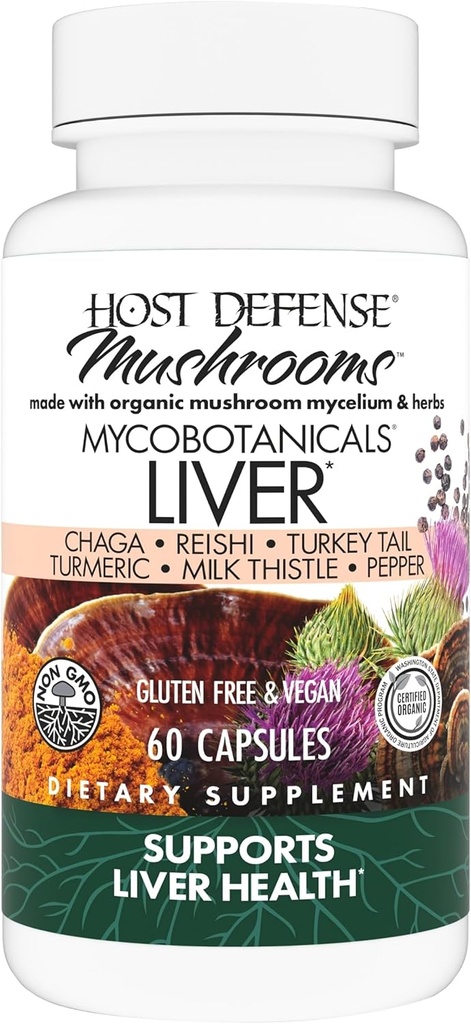 ホスト防衛 MycoBotanicals Liver* カプセル - ミルクのThistle の肝臓の健康の補足及びターメリックの根 - トルコの尾、Reishi 及び Chaga のマッシュルームの補足 - 60 のカプセル(30 のサービング)*