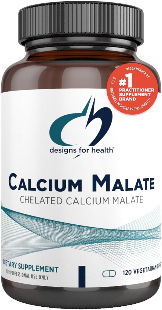 Designs for Health Calcium Malate - 500mg Calcium Malate Chelate + Vitamin D (D3) Bone Support Supplement for Women + Men - Non-GMO (120 Capsules)
