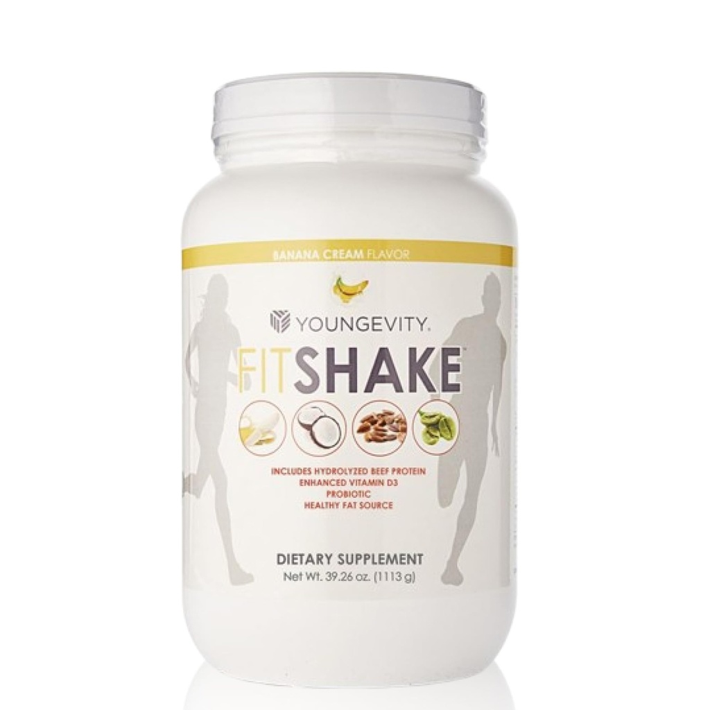 Youngevity FitShakeTMバナナクリーム | 20g グットフレンドリープロテイン | 電解液、ミネラル、コラーゲン、ゼラチン、ビタミンD、プロバイオティクス、その他 | 30 サービング - 2.4 lbs