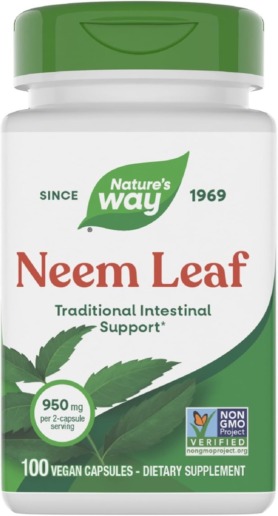 Nature's Way Neemリーフカプセル、伝統的な腸サポート*、Ayurveda、950 mg / 2-カプセルサービング、非GMOプロジェクト検証、ビーガン、100 カウント(パッケージ5月Vary)