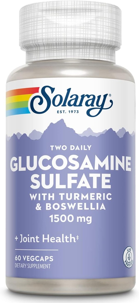 SOLARAY Glucosamine硫酸塩1500mgの健康な共同サポート補足、Turmeric及びボスウェリア、60日のお金の背部保証、30のサーブ、60のベジキャップが付いている強力な結合組織および接合箇所の健康の方式