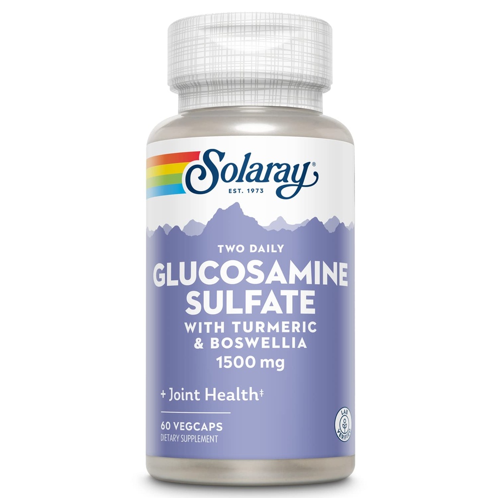 SOLARAY Glucosamine硫酸塩1500mgの健康な共同サポート補足、Turmeric及びボスウェリア、60日のお金の背部保証、30のサーブ、60のベジキャップが付いている強力な結合組織および接合箇所の健康の方式