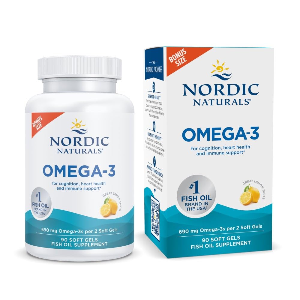 ノルディックナチュラルズオメガ-3、レモンフレーバー - 90 ソフトジェル - 690 mg Omega-3 - フィッシュオイル - EPA&DHA - 免疫サポート、脳と心の健康、最適なウェルネス - 非GMO - 45 サービング