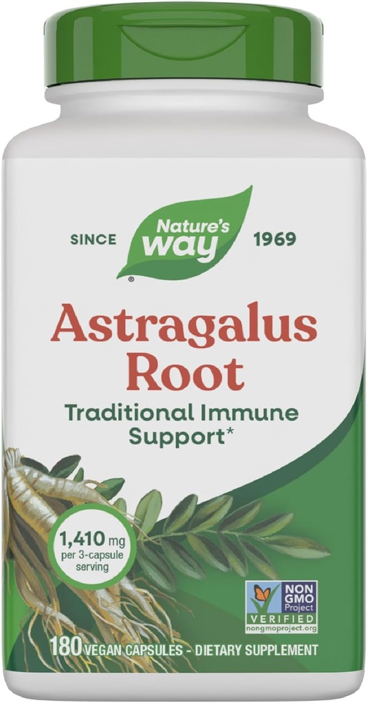 Nature's Way Astragalus Root, 伝統的な免疫サポート*, 1,410 3カプセルサービングあたり mg, 非GMOプロジェクト検証, ビーガン 180 カプセル (パッケージ 5 月 Vary)