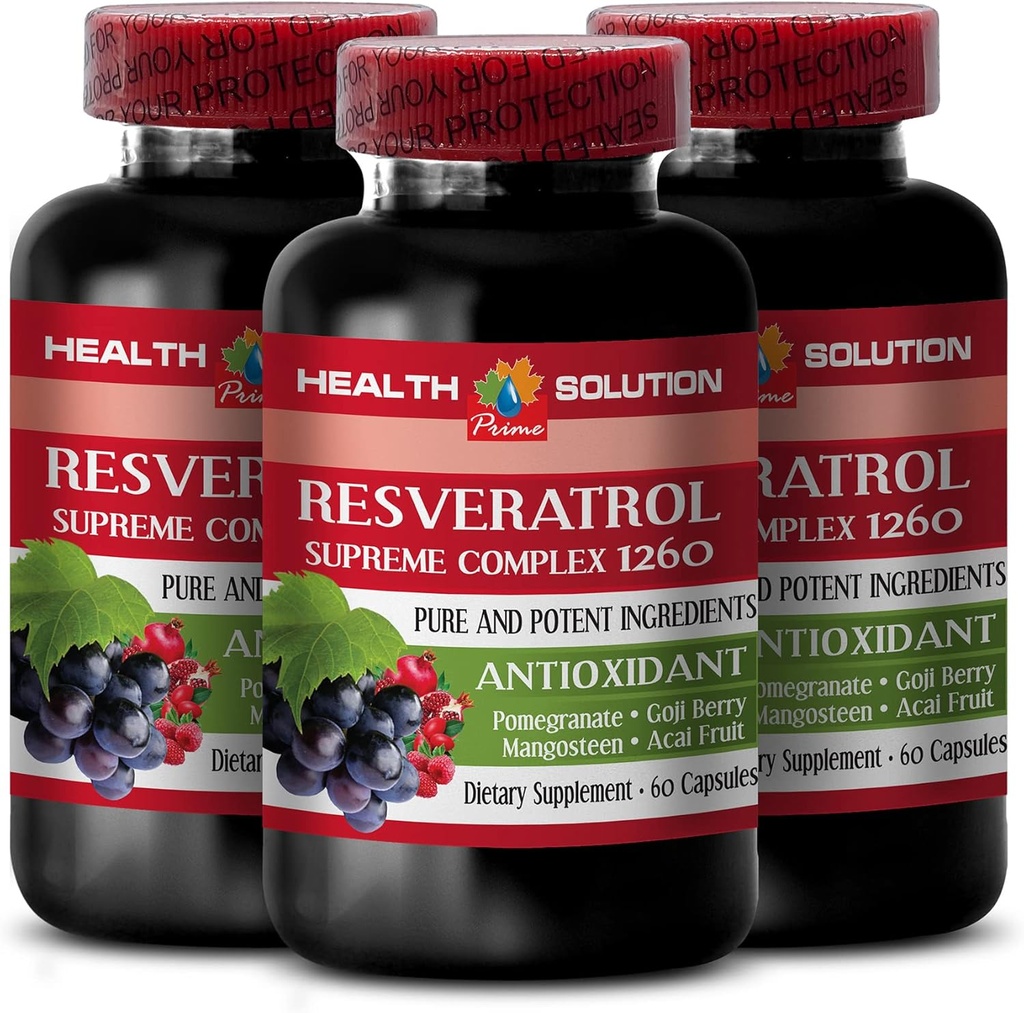 自然スタミナを増幅 - RESVERATROL SUPREME COMPLEX - Goji Berry、Acai、Noni、Pomegranate、Mangosteen、Superfruitのブレンド、酸化防止、免疫サポート、3ボット180キャップ