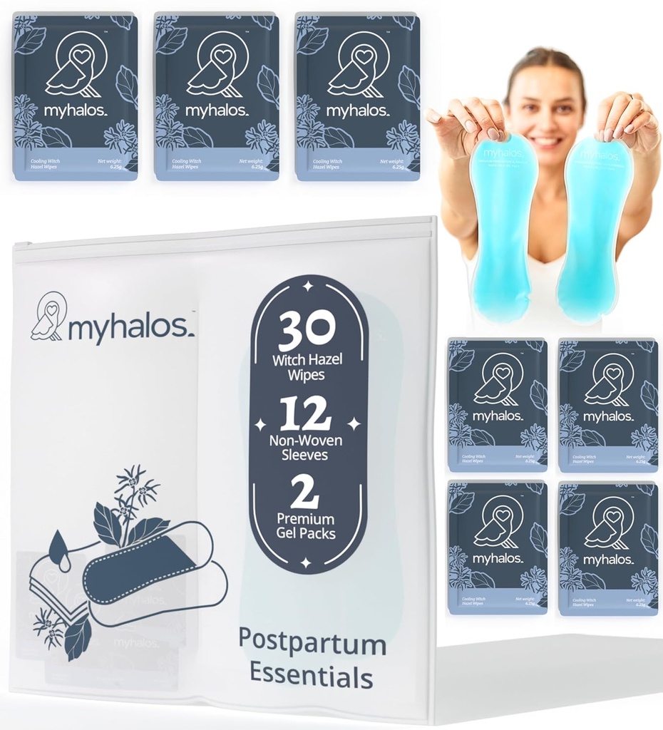 MyHalos 44 PC - ウィッチ・ヘーゼル・ワイプ&パーイナルアイスパック ポストパートム、ヘモレノイド&Cセクションアイスパック -30 アルコールフリー・ウィッチ・ヘーゼル ポストパートムケア&ヘモレリノイド冷産