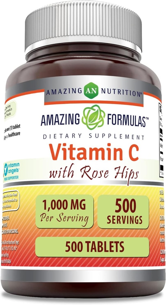 アメージングフォーミュラ ビタミンC ローズヒップサプリメント | 1000 Mg | タブレット | 非GMO | グルテンフリー | 米国製 (500 カウント)