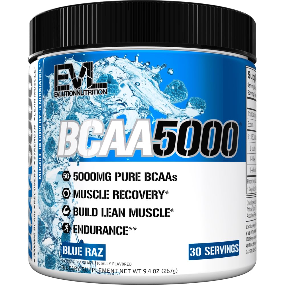 Evlution EVL BCAAsのアミノ酸の粉- BCAAの粉のポストのワークアウトの回復飲み物および刺激の自由な前ワークアウト エネルギー- 5gは人のためのチェーン アミノの酸の補足-青いRazを分岐させました