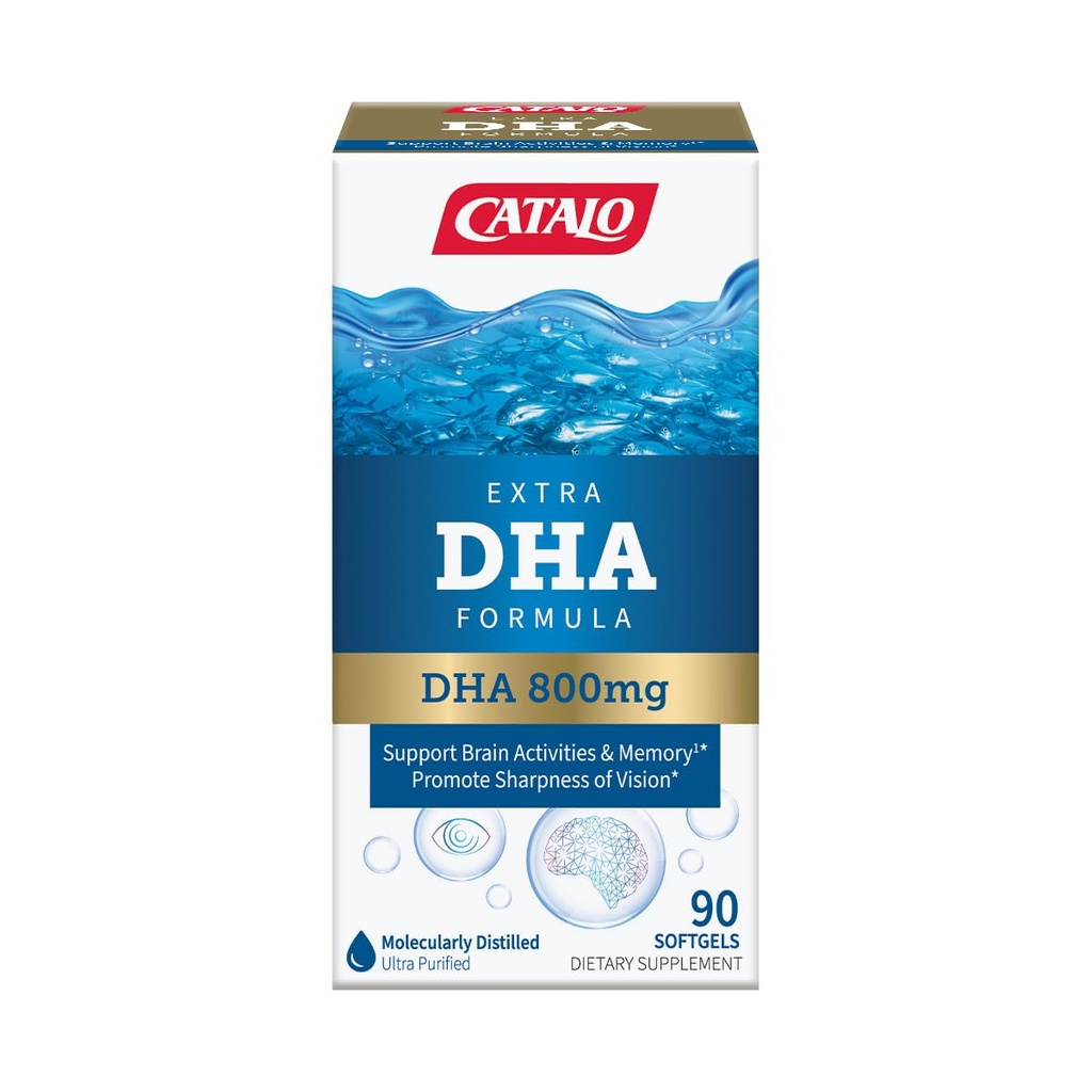 CATALO エクストラ DHA フォーミュラ, サービングあたり 800 mg DHA, 天然レモン風味の海洋の魚油Softgels, 高度な分子蒸留, 簡単に飲み込む, 人工色 & 保存剤なし – 90 Softgels