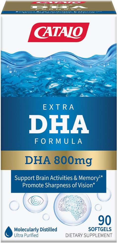 CATALO エクストラ DHA フォーミュラ, サービングあたり 800 mg DHA, 天然レモン風味の海洋の魚油Softgels, 高度な分子蒸留, 簡単に飲み込む, 人工色 & 保存剤なし – 90 Softgels