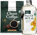 Natural Force Dark Roast Clean Coffee + Organic Pure C8 MCT Oil Bundle – 100% C8 MCTs & Mold & Mycotoxin Free Coffee – Non-GMO, Keto, Paleo, and Vegan - 12 Oz and 32 Oz