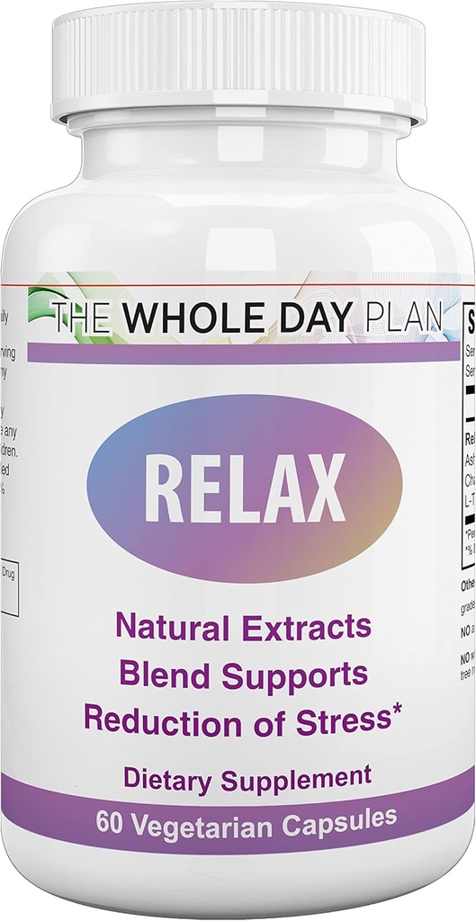 リラックス - サポートサプリメント、アシュワガンダ、シャモミール、L-テアニンヘルプによる自然なストレス救済 重なり、集中し、より良い眠りを改善し、60カプセル