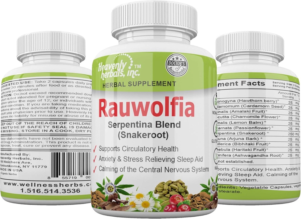 Rauwolfia Serpentina Blend (Snakeroot), 1000mg per Serving - Organic Herbal Supplement - Ayurvedic Herb & Natural Remedy -Supports Circulatory Health, Cardiovascular Health Aid– 60 Ct.