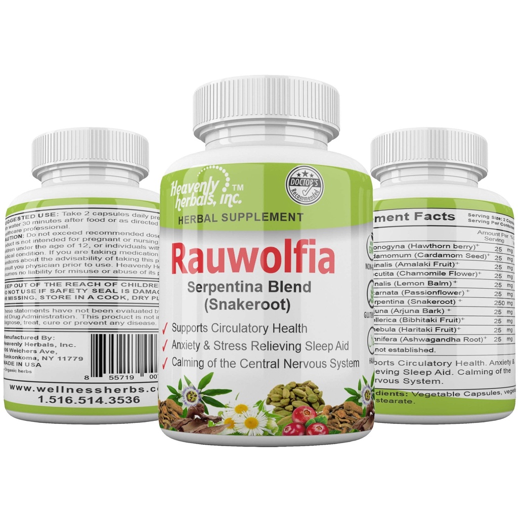 RauwolfiaのSerpentinaのブレンド(Snakeroot)、サービングごとの1000mg - 有機ハーブの補足- Ayurvedicハーブ及び自然な治療-サポート 循環の健康、心臓血管の健康の援助– 60 Ct。