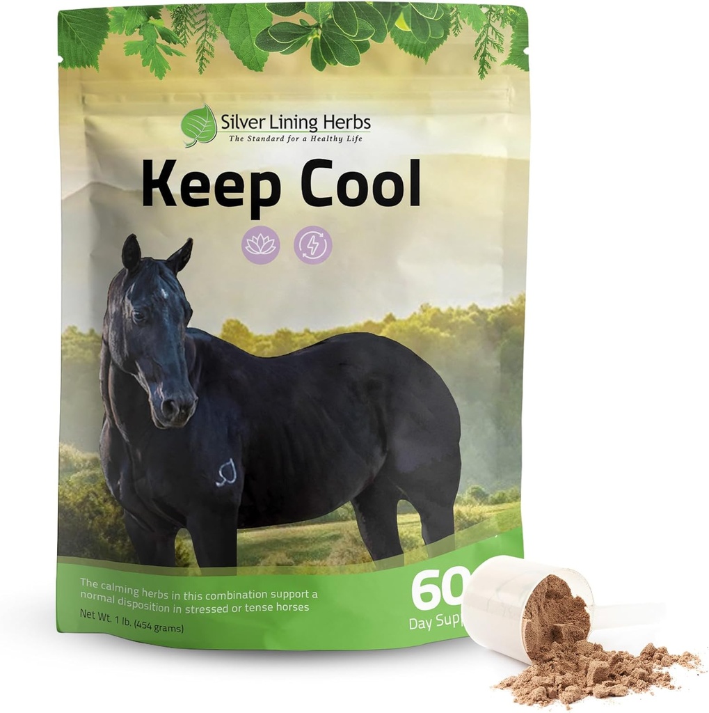 Silver Lining Herbs Keep Cool Horse Calming Supplement - Horse Health Calm & Focus Supplement - Horse Calming Supplements with Natural Herbs including Chamomile, Echinacea, & More - 1 lb 60-Day Supply