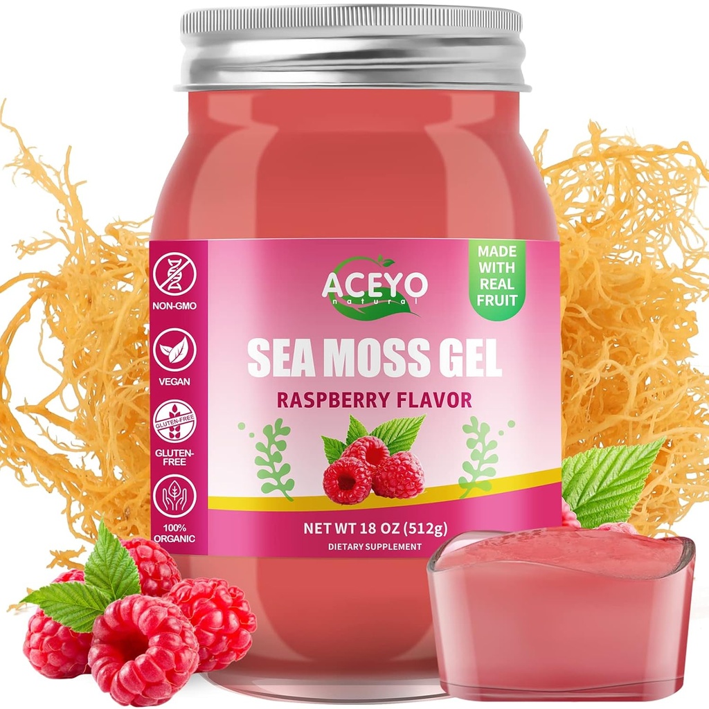 ACEYO (18 OZ) アイルランド海苔 ゲル 有機生ビーガンラズベリー風味 102 ビタミンとミネラル ワイルド収穫 非GMO免疫防衛ブースター甲状腺消化器サポート
