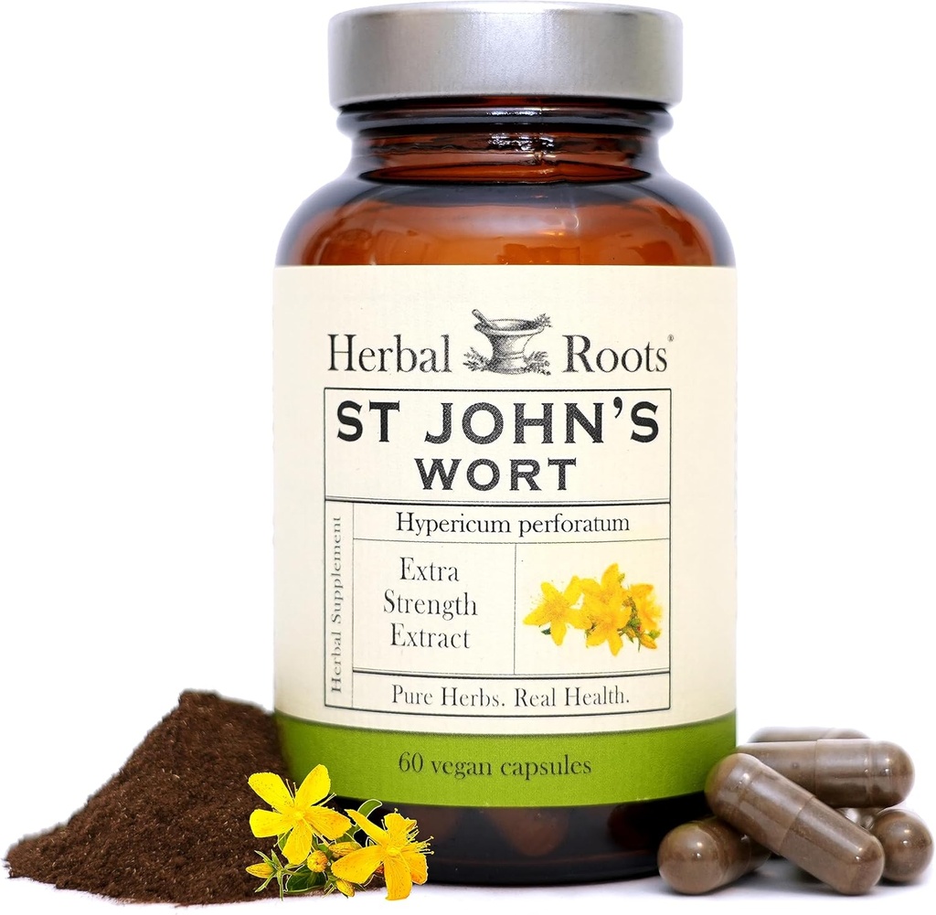 Herbal Roots St Johns Wort Capsules | 450 mg per Serving | Pure St. John’s Wort with No Binders or Fillers Non GMO | 60 Vegan Capsules