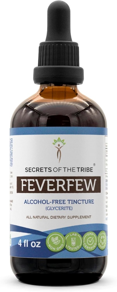 Tribe Feverfew Tinctureアルコールフリー液体エキス、Feverfew(Tanacetumparthenium)乾燥ハーブ(4 FL OZ)の秘密