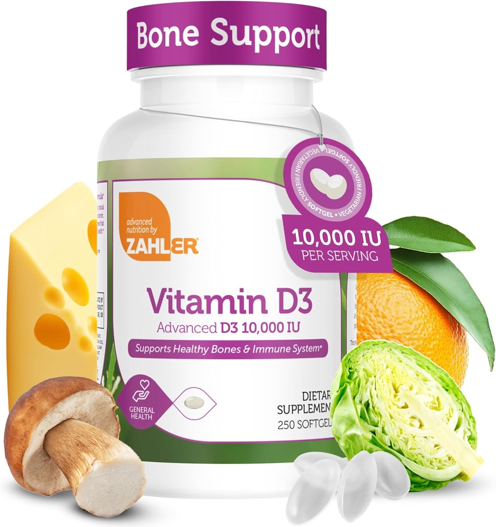 Zahler - 高度なビタミンD3 10,000 IU Softgels (250 カウント) 免疫サポート、骨、歯、筋肉の健康のためのコッシャーベジタリアンフレンドリーなビタミンD - 簡単なスワロVIT D 3