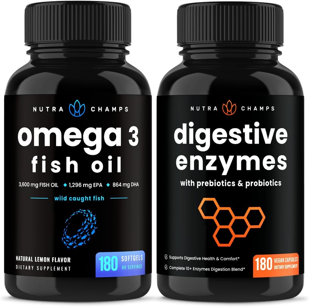 NutraChampsオメガ3魚油と消化酵素2パックバンドル