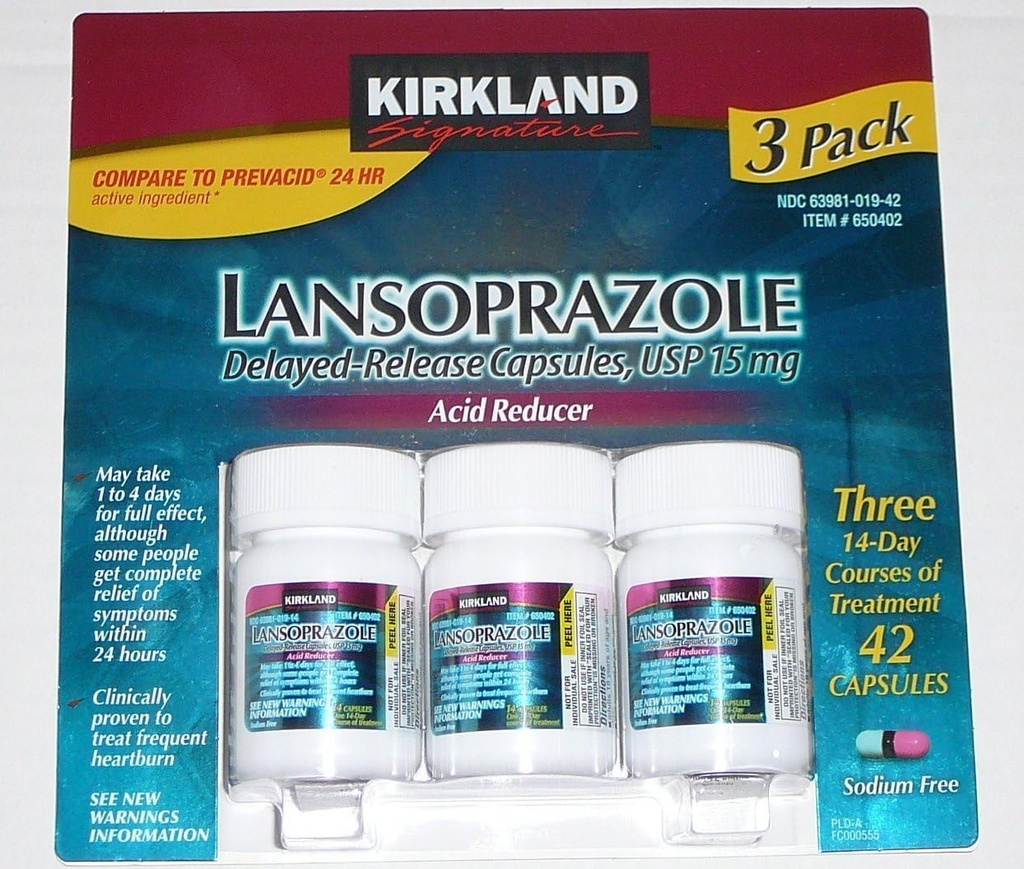 KirklandのシグネチャーLansoprazole 15のmg。酸の減力剤、42のカプセル