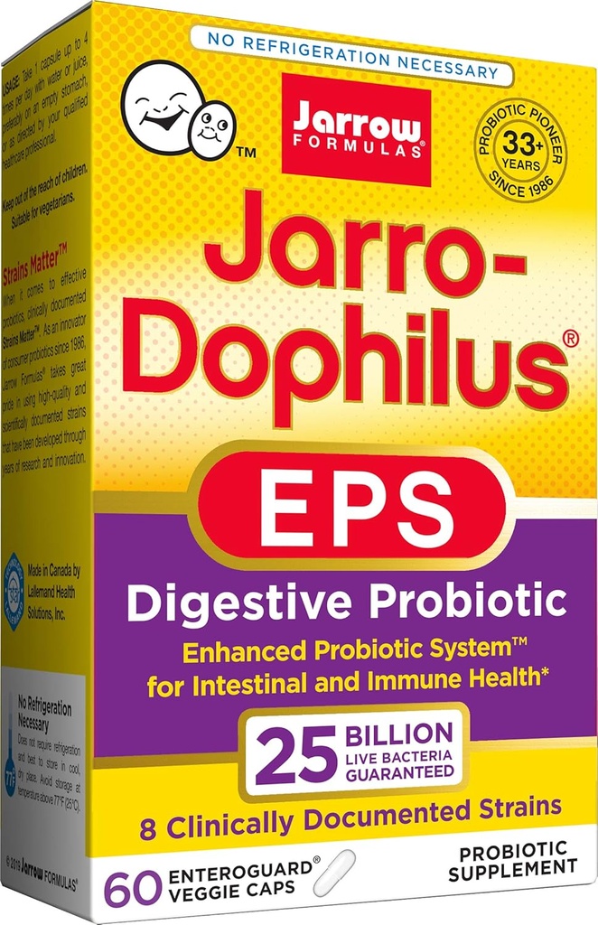 JarrowフォーミュラJaro-Dophilus EPS高効力、ベジギーカプセルあたりの25億セル、胃腸の健康、60カウント(冷船、パック2)をサポート