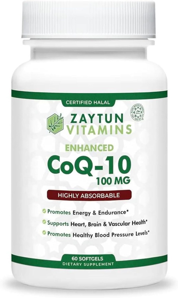 ZaytunのハラールCoQ10は、1日あたりの吸収性、サポート心の健康サポートおよびエネルギー生産、米国でなされる60の小型Softgels - ハラールのビタミンを吸収します