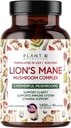 Plant.O Premium Lion's Mane Supplement, All Natural Nootropics Brain Supplement, 5 きのこコンプレックス – ライオンズ・マネ, レイシ, チャガ, Maitake, 免疫のための椎茸, フォーカス, 気分と記憶ブースト, 90 キャップ