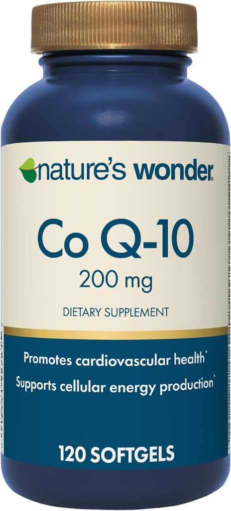 Nature's Wonder CoQ10サプリメント - CoQ10 200mg Softgelsは、心臓の健康、心機能、および細胞エネルギー生産、120 Softgelsをサポート