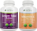 純粋にホリスティックグレープ種子エキス400mg +ビタミンC 1000mgタイムリリースバンドル - 615ビーガンカプセル - 米国製