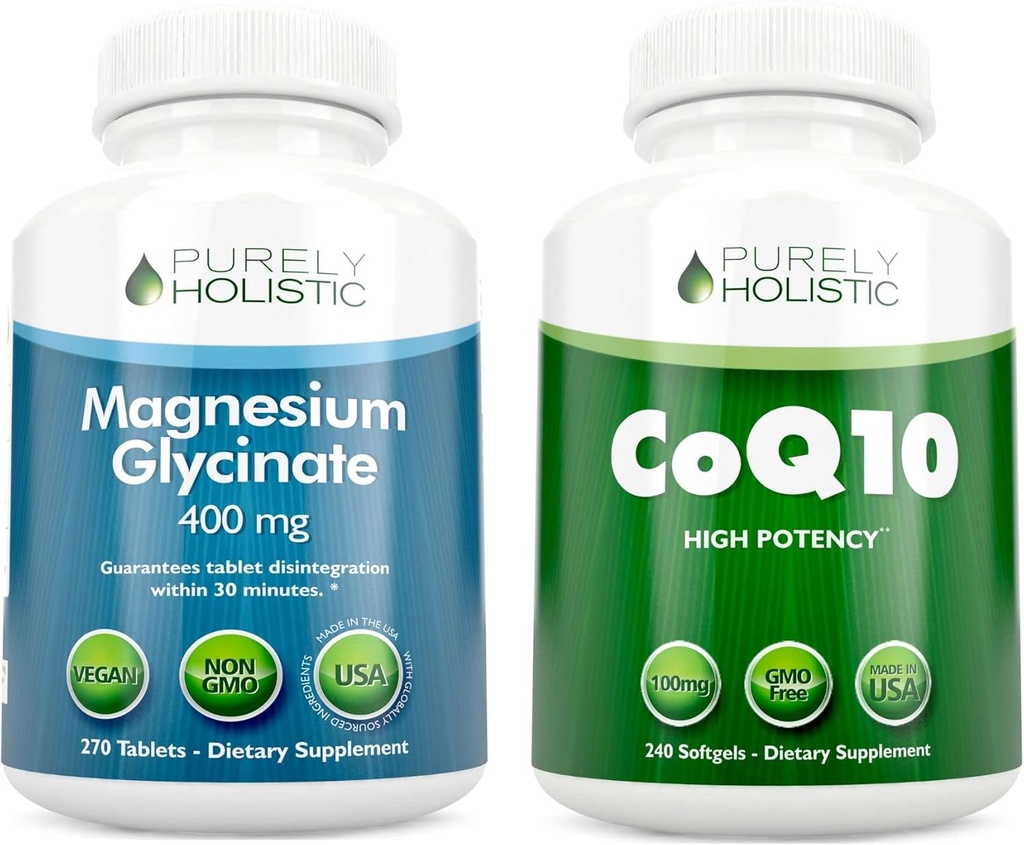 マグネシウムのGlycinate 400mg + 有機オリーブオイルの束が付いているCoQ10 100mg - 270のタブレット及び240 Softgels