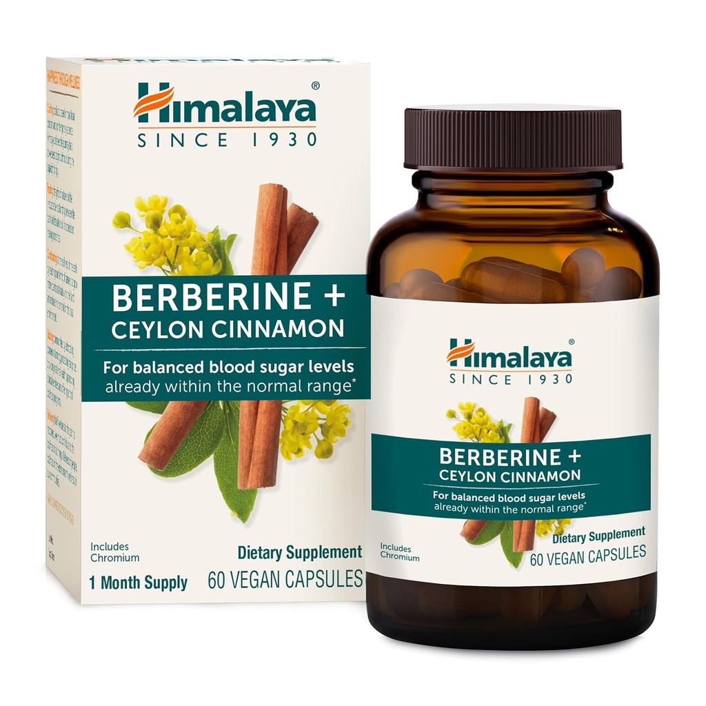 Himalaya Berberine with Ceylon Cinnamon - Herbal Supplement for Supporting Normal Metabolism, Immune, and Digestive Health - Vegan, Gluten Free, 60 Vegetarian Capsules