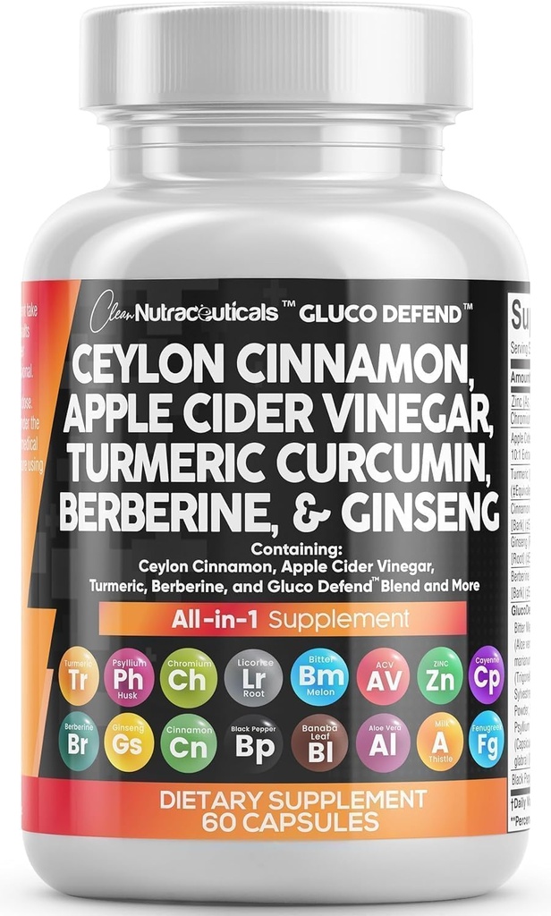 きれいなNutraceuticalsのセイロンのシナモンのカプセル+ Berberineのターメリック アップルのサイダーのヴィンガーのジンガーのビターのメロンの体育館のミルクのThistleのフェヌグリークは人及び女性のための粉を錠剤にします