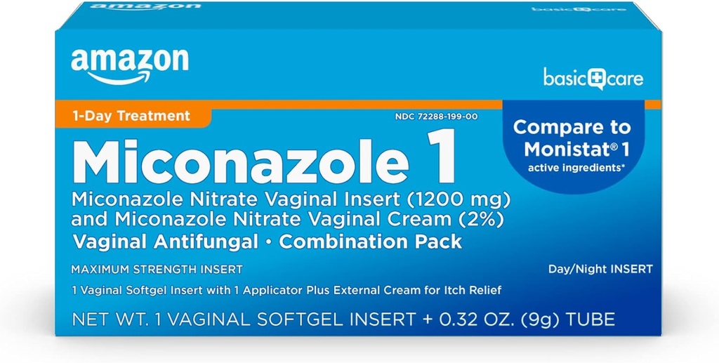 基本的な心配のMiconazoleの硝酸塩の腟のインサート1200のmgおよびMiconazoleの硝酸塩のクリーム2の組合せの腟のイースト感染症、白、0.32のOunce (パック)、1の計算