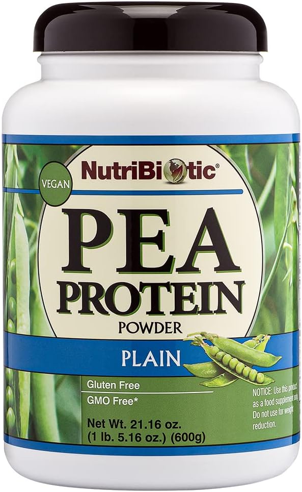 NutriBiotic Pea Protein Plain, 21 Oz | Low Carb Vegan Plant Protein Powder | 100% Grown & Processed in The USA | Deliciously Creamy & BCAA-Rich | Made Without Chemicals, GMOs & Gluten | Keto Friendly