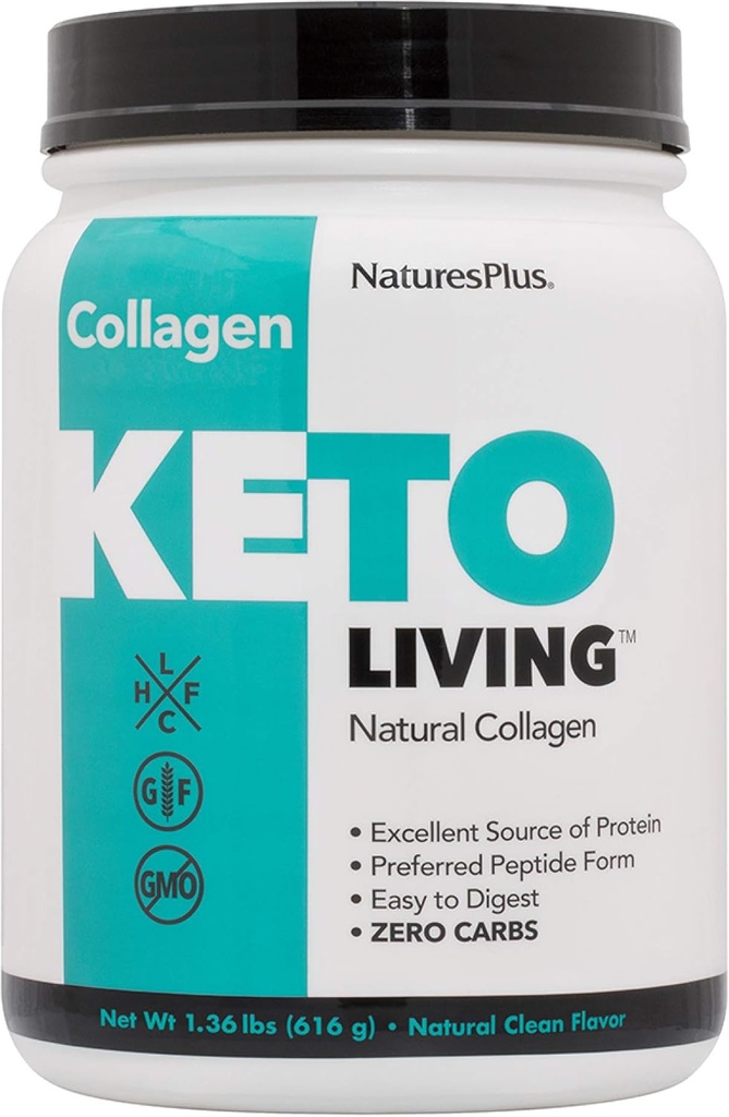 NaturesPlus KetoLivingナチュラルコラーゲン、非風味 - 1.36ポンドチューブ - Ketogenicプロテインパウダー - 免疫&腸の健康、共同モビリティ&ヘア、スキン&ネイルをサポート - グルテンフリー、非GMO - 28サービング