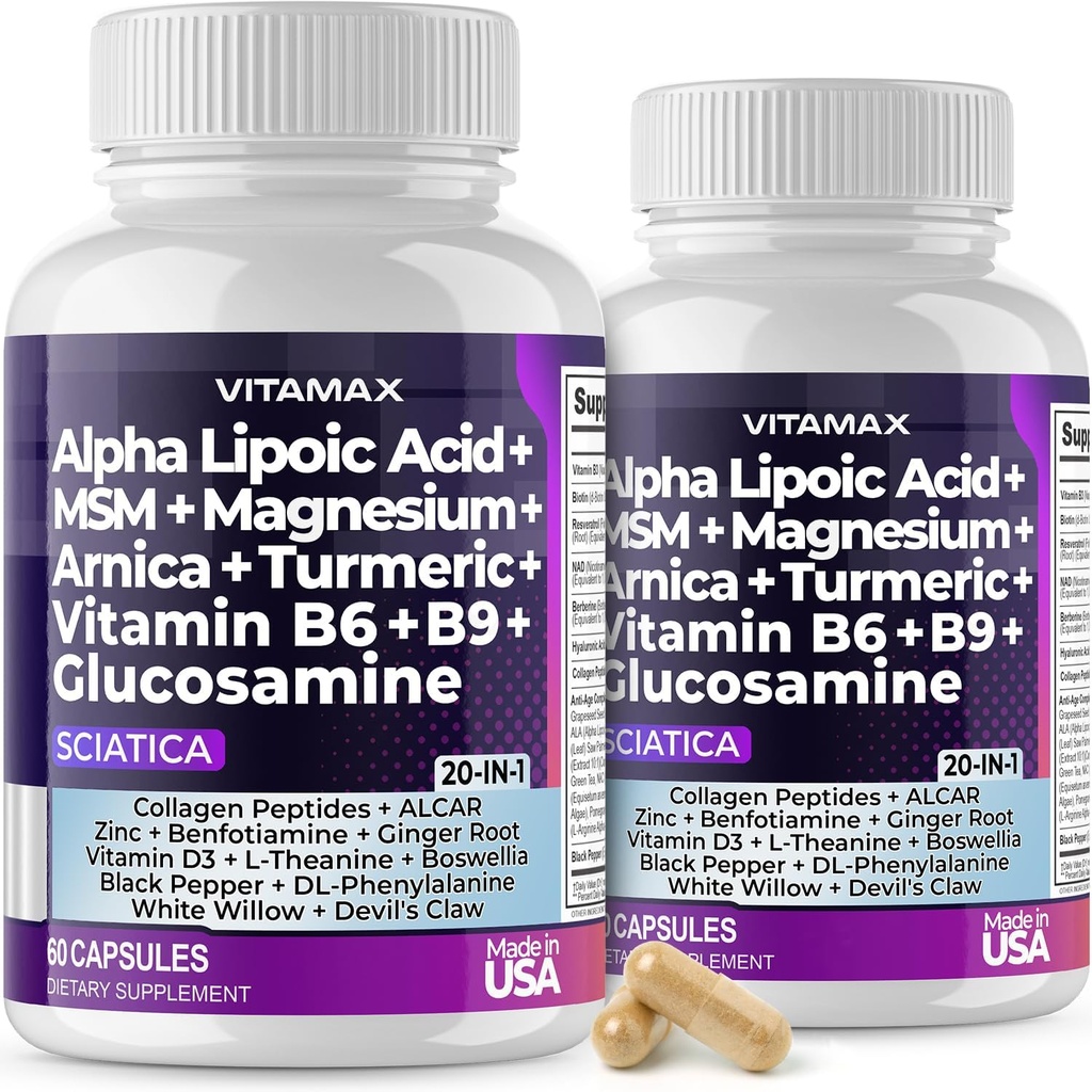 Sciatica Nerveの健康サポート - 葉酸、エンドウ豆、グルコサミン、MSM、ビタミンB複合体、アルファリポ酸300mg - 米国製(60カウント)