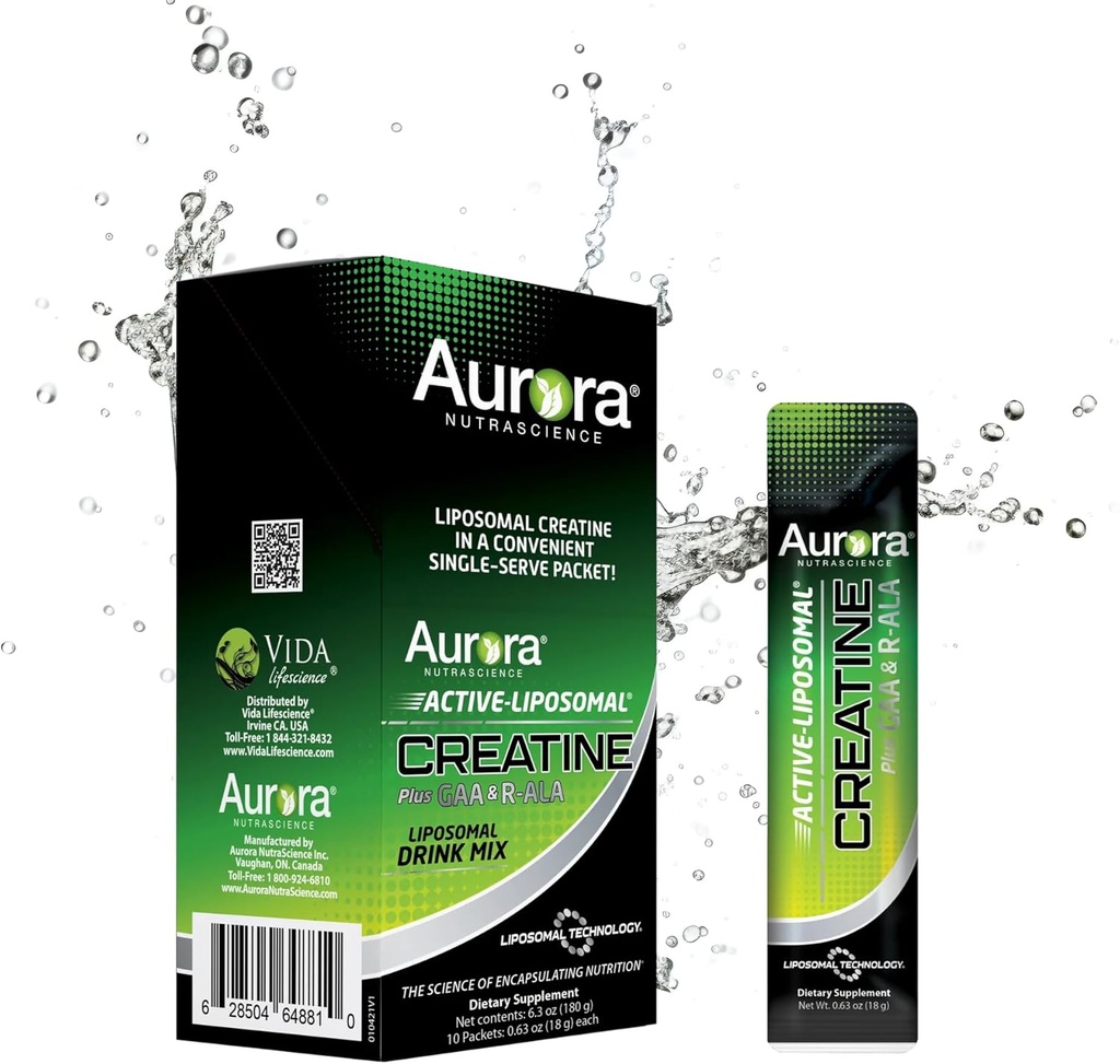 Aurora Nutrascience Liposomalクレアチン+ GAA&R-ALAレモンライムパウダードリンクミックス、増加エネルギー、Wowenと男性のためのエクササイズパフォーマンスと筋肉の成長をサポート、10パケット