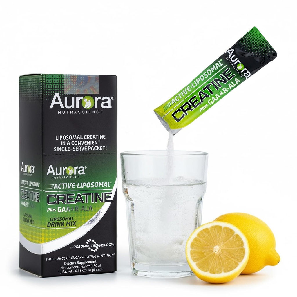 Aurora Nutrascience Liposomalクレアチン+ GAA&R-ALAレモンライムパウダードリンクミックス、増加エネルギー、Wowenと男性のためのエクササイズパフォーマンスと筋肉の成長をサポート、10パケット