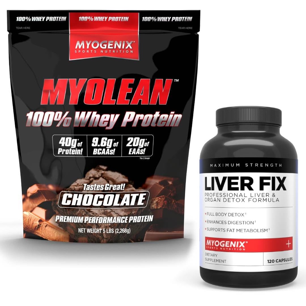 Myogenix Liverサポートサプリメント&Myoleanチョコレートウィープロテイン - 40g High-Proteinウィーと高度な肝臓の健康と筋肉の回復 - サポートデトックス、成長&パフォーマンス