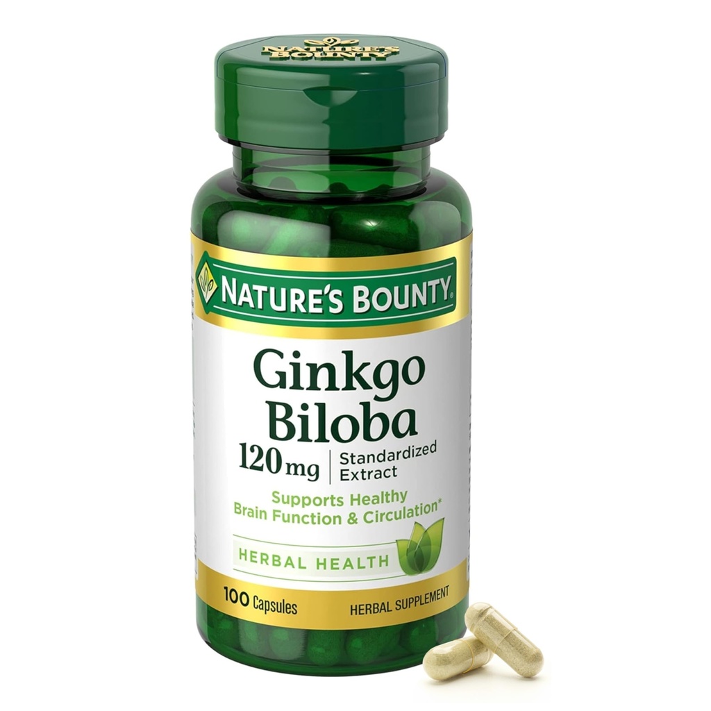 Nature's Bounty Ginkgo Bilobaカプセル120mg、メモリサポートサプリメント、サポート脳機能とメンタルアラート、100カプセル