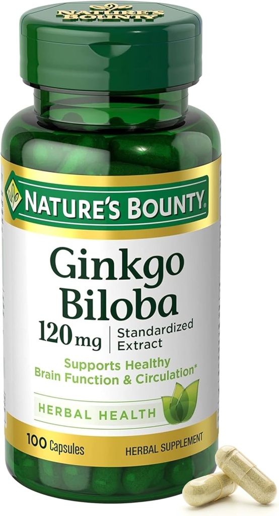 Nature's Bounty Ginkgo Bilobaカプセル120mg、メモリサポートサプリメント、サポート脳機能とメンタルアラート、100カプセル