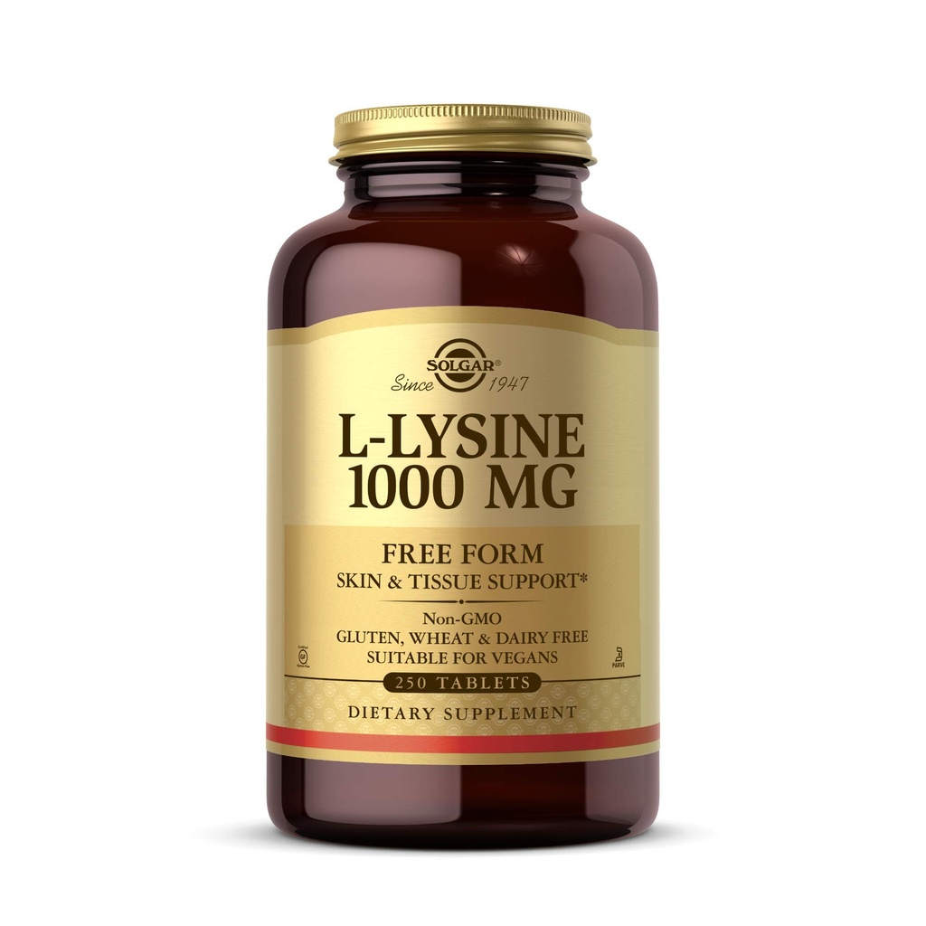 ソルガーL-リジン1000mg、250錠 - 高められた吸収と同化 - 皮膚と唇の完全性を促進 - コラーゲンサポート - アミノ酸 - 非GMO、ビーガン、グルテンフリー - 250サービング