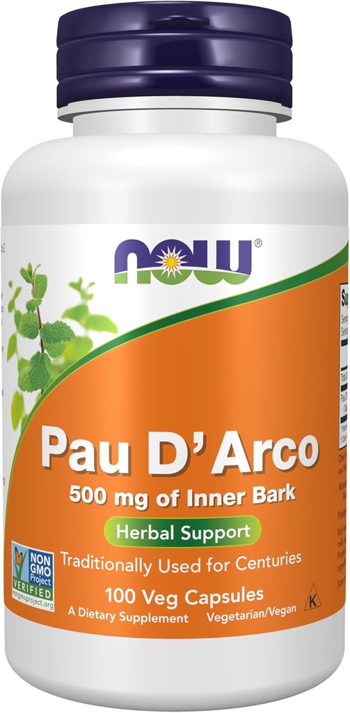 NOW Foods Supplements, Pau D'Arco (Tabebuia heptaphylla) 500 mg, Herbal Support, 100 Veg Capsules