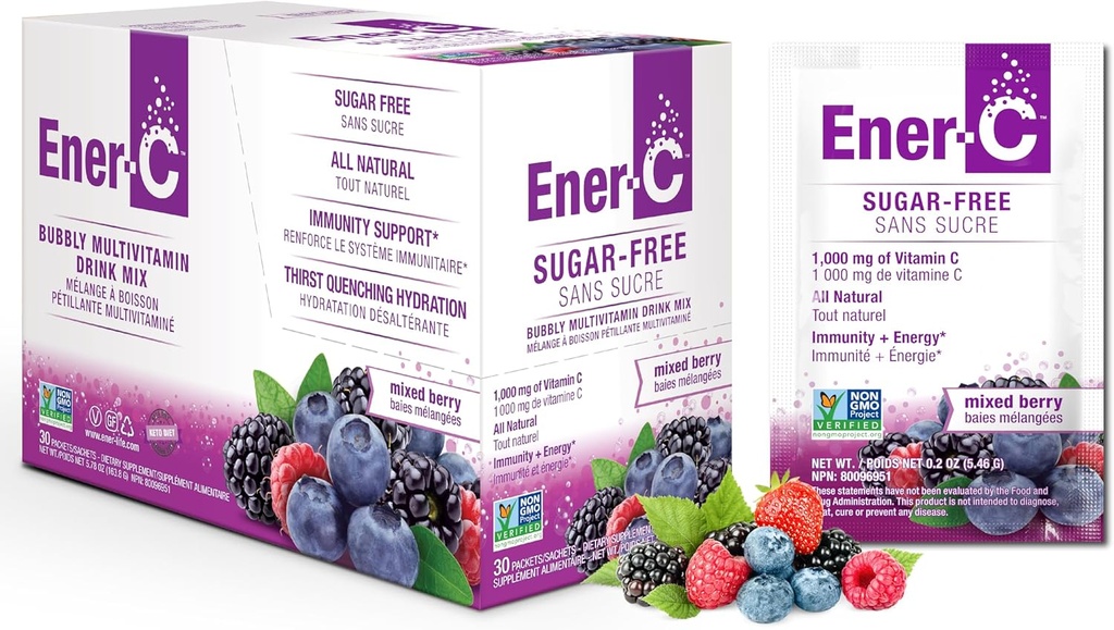 Ener-C砂糖の自由なエネルギーによって混合される果実のMultivitaminの飲み物の組合せのビタミンC 1000mg及びElectrolytes -実質のフルーツ ジュースの粉との自然な免除サポート非GMOのビーガン及びグルテンフリー- 30の計算