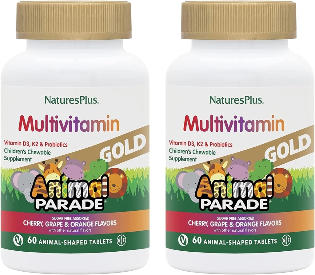 NaturesPlusアニマルパレードゴールド子供マルチビタミン - 盛り合わせチェリー、オレンジ&グレープフレーバー - 60 Chewable錠、2のパック - ベジタリアン、グルテンフリー - 60 Totalサービング