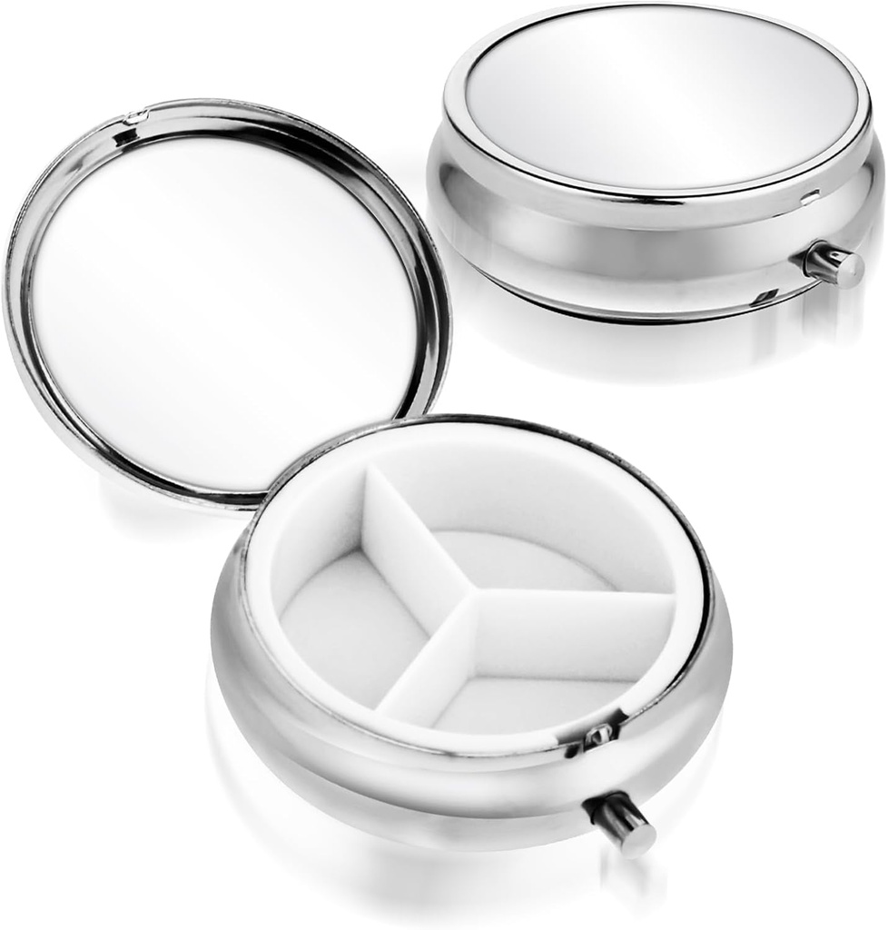 Sibba 3のコンパートメントの携帯用薬の丸薬の丸薬の箱、旅行複数の機能湿気のプライト箱はPurse及びポケット、ビタミン、魚油及び補足のためのかわいい金属の薬の丸薬の丸薬のオルガナイザー箱を配管します