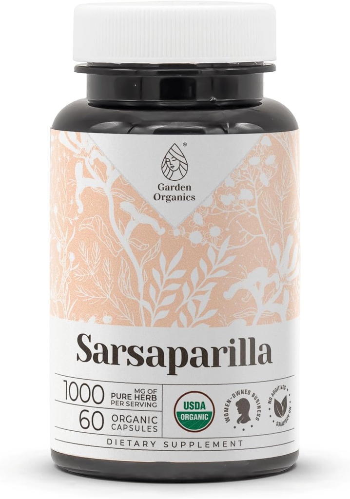 Sarsaparilla USDA Organic 60 Capsules | High-Potency Natural Supplement | Certified Organic Vegetarian Capsules and Organic Sarsparilla (Hemidesmus indicus) Dried Root (60 Capsules)