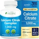 Calcium のクエン酸塩 1000mg - 365 のビーガンは加えられたパルズリー、タンポジオンおよび Watercress が付いているタブレットをカプセルに入れません - ビタミン D なしで - 純粋に Holistic によって米国で作られる