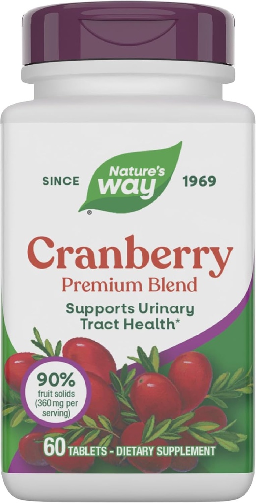 Nature's Way Premium Blend Cranberry, Urinary Tract Health Support* Supplement with Vitamin C, 60 Tablets